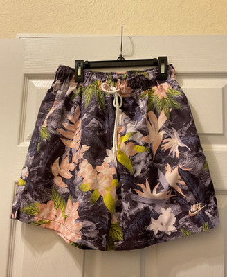 Nike Club Drawstring Flow Shorts/Swim Beach Tropical Print Men s Size Small 