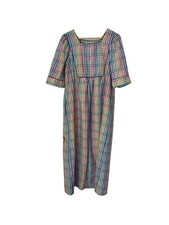 Vintage Saybury Pastel Rainbow Lg Plaid Seersucker Lounge Robe Cottagecore