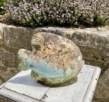 Vintage Stone Garden Fish Ornament Sculpture Statue Concrete Painted Shabby Chic