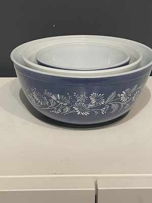 Vintage Pyrex Colonial Mist Blue Nesting Mixing Bowl Set 401 402 403 USA