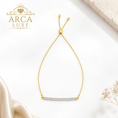 14K massives Gold Diamant Bar verstellbares Armband (2,10 g) - minimaler Luxus