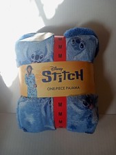 Disney Stitch One Piece Pajama Hooded Fleece Soft Jumpsuit Adult Size Med 8-10