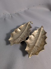 Virginia Metalcrafters VMC Embossed Holly Leaf Brass Trinket Dish/Tray - 2 Units