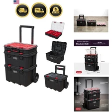Keter Stack-n-Roll Modular 3-Piece Tool Organizer Storage System Garage DIY Blac