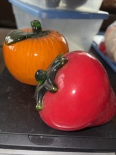 Vintage Glass Orange Strawberry Fruit Hand Blown MCM Murano Style