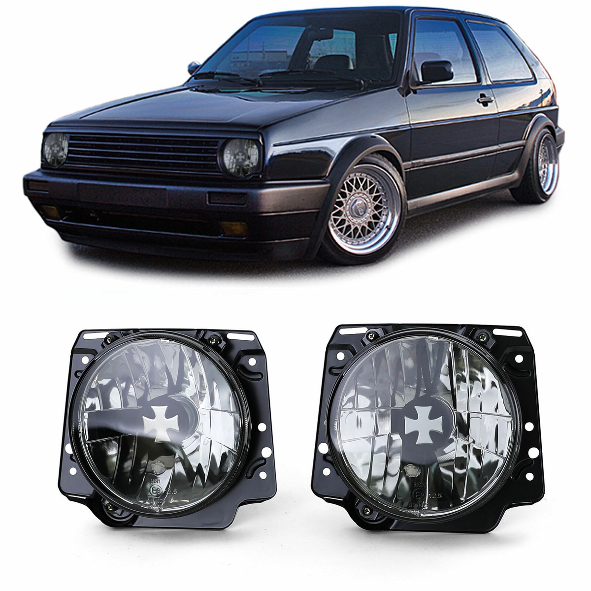 SMOKED IRON CROSS HEADLIGHTS FOR VW GOLF MK2 1983 - 1992 MODEL | eBay