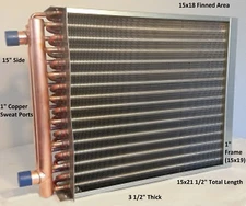 15x18 Water to Air Heat Exchanger 1" Copper Ports With Install Kit