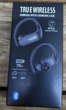 True Wireless Earbuds With Charging Case 10+60hr Play, IPX4,Adjustable Ear Hooks
