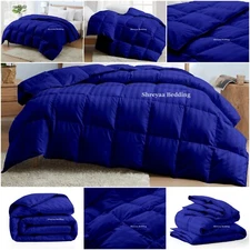 Fancy Premium Soft Strip Egyptian Blue Comforter Down Alternative Olympic Queen
