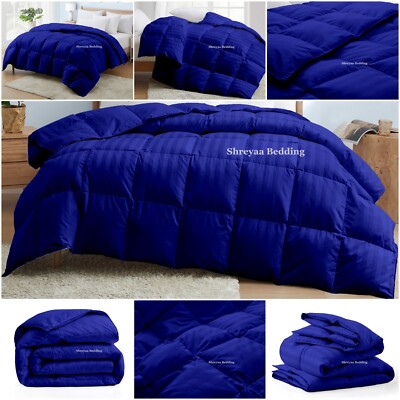 Fancy Premium Soft Stripes Egyptian Blue Comforter Goose Down Alternative Full