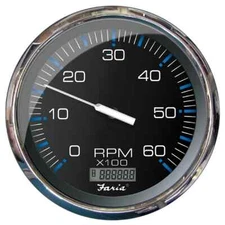 Faria 33763 Chesapeake Black Gasoline Inboard Tachometer with Hourmeter  6000RPM