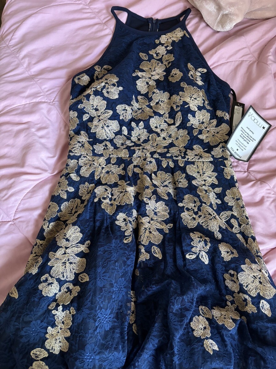 Brand New Xscape Blue And Gold Dress Size 14 | eBay