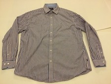 Nautica Long Sleeve Full Button Down Shirt 16 34/35 Classic Fit Striped Blue L