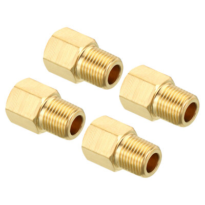 1/8 NPT Male x 1/8 NPT Female Brass Pipe Fitting Hex Reducer Adaptor, 4pcs