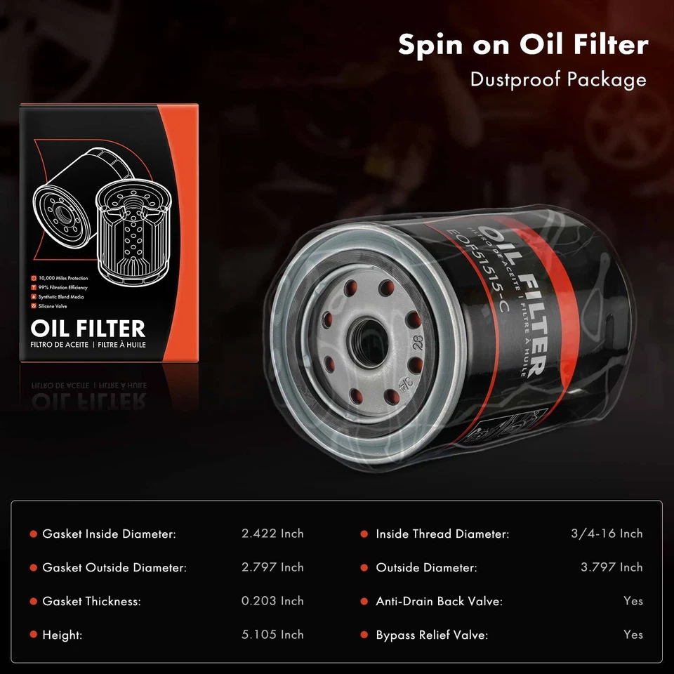 6x Filtro de aceite de motor para Ford Serie E Dodge Challenger Chrysler AC 10 k millas Foto 3 de 4