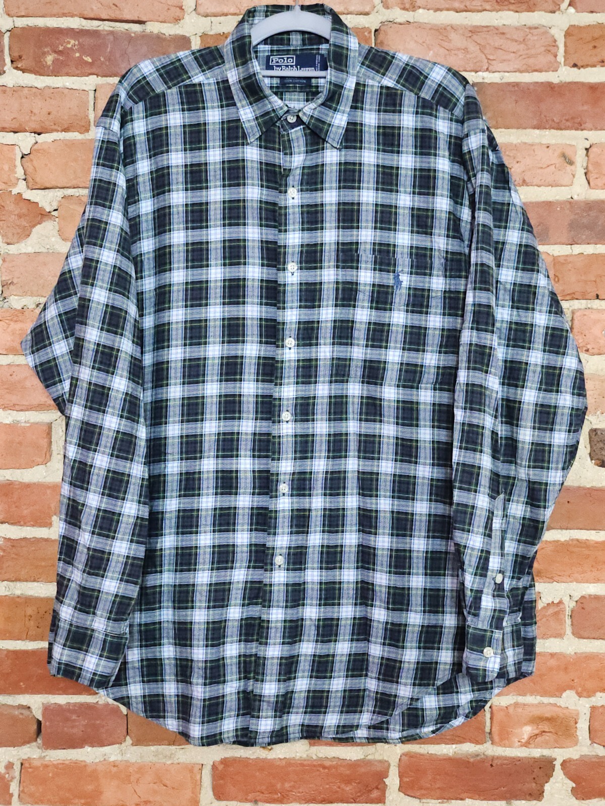 Polo Ralph Lauren camicia uomo media blu navy a quadri Elliott pony logo abbottonato