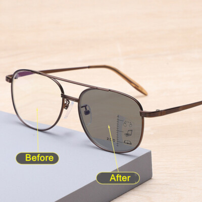 Photochromic Progressive Multifocal Reading Glasses Dual-use Brown