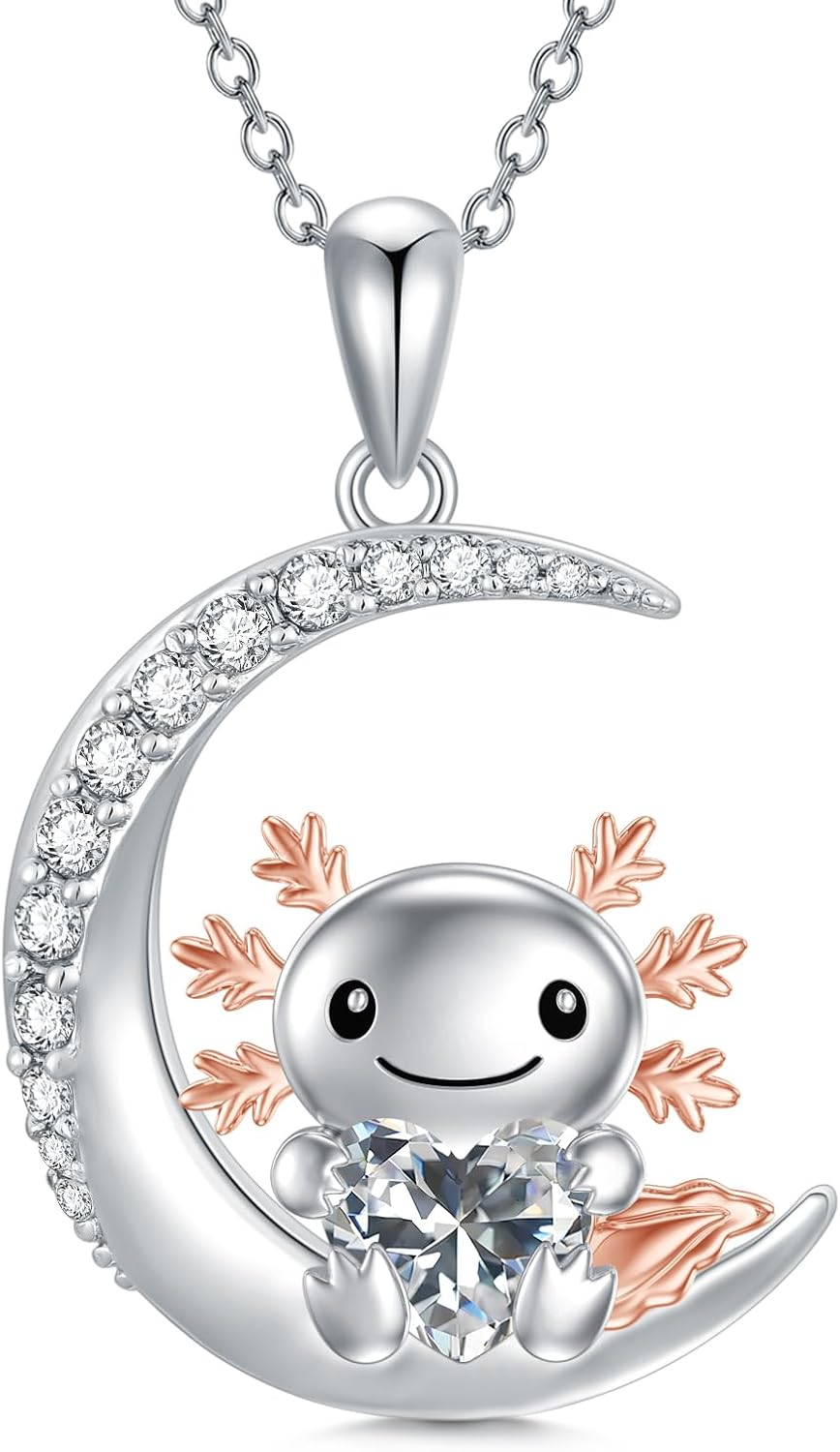 Axolotl CZ Birthstone Necklace 925 Sterling Silver Pendant Jewelry Gifts Women