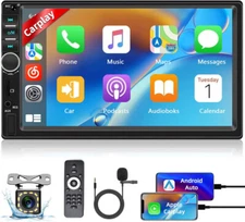 7" Double 2Din Car Stereo CarPlay Andriod Auto BT Touch Screen MP5 Radio Camera