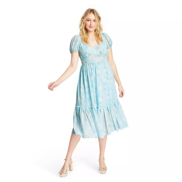 LoveShackFancy Sophia Chiffon Women's Dress Target Blue Floral Midi