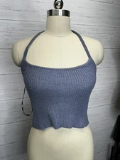 NWT Ser.o.ya Maisie Ribbed Knit Halter Top in Blue - Size L