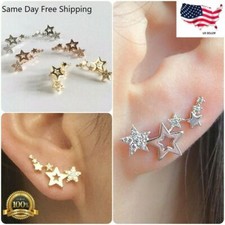 Star 925 Silver Plated Stud Earrings White Cubic Zirconia Jewelry Simulated