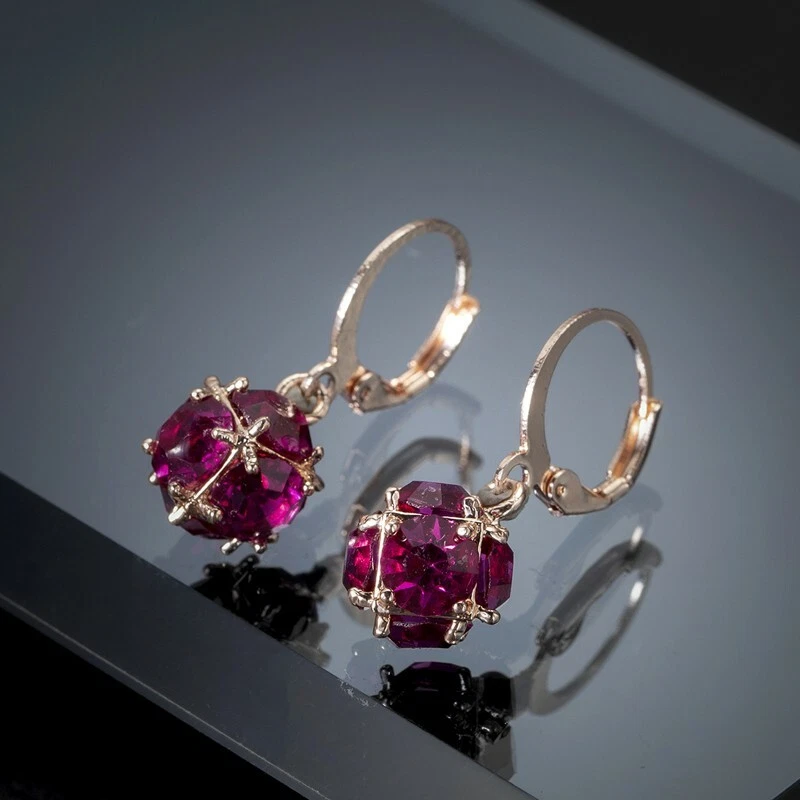 Pendientes de gancho colgantes de oro rosa con piedras preciosas de kuncita rosa brillante regalos navideños Foto 4 de 4