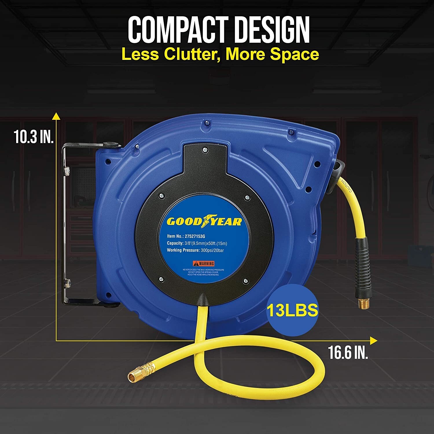 Goodyear Steel Retractable Air Compressor Hose Reel (UK ONLY)
