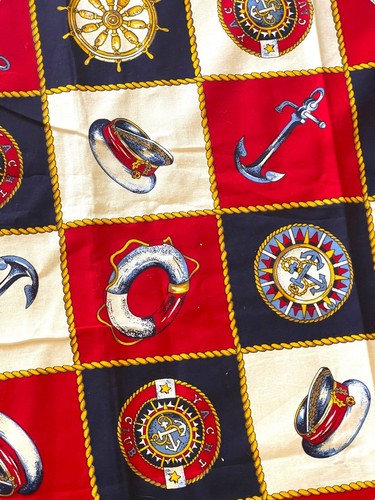 NAUTICAL Cranston Fabric Anchor Rope Ships Wheel Quilt Blocks Cotton 45” X 43” - Picture 3 of 6