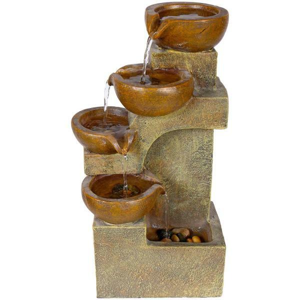 16 in. Tall Indoor/Outdoor Tabletop 4-Tier Pouring Pots Fountain, Brown - Picture 8 of 11