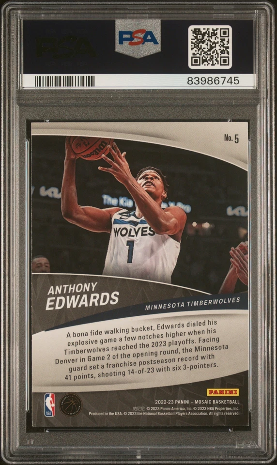 2022 Panini Mosaic Elevate 5 Anthony Edwards - PSA 8 - Image 2 of 2