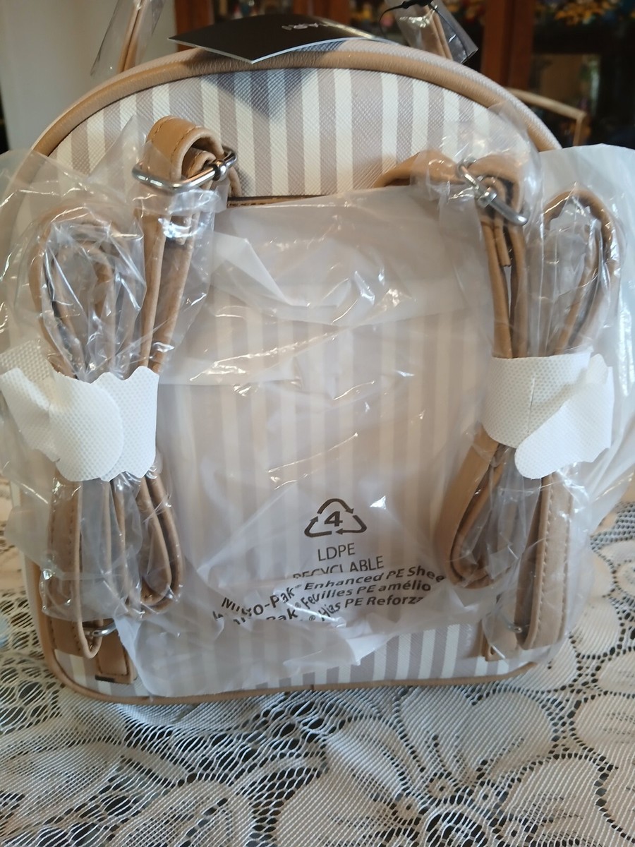 Tahari NWT Sand/Beige Striped Mini Backpack Vegan Leather | eBay display picture 1