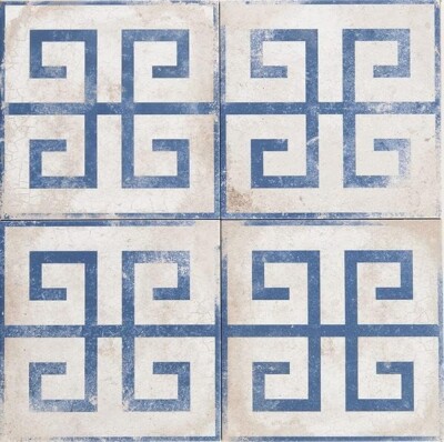 8.7 x 8.7 Greek Key Pattern Azul Blue Field Porcelain Floor Tile (Pack of 8)