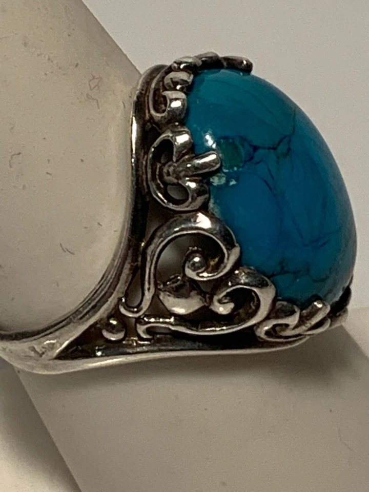 Kabana, Plata de Ley 925, Impresionante Enorme Anillo Turquesa Azul Talla 7.5 * Foto 3 de 4