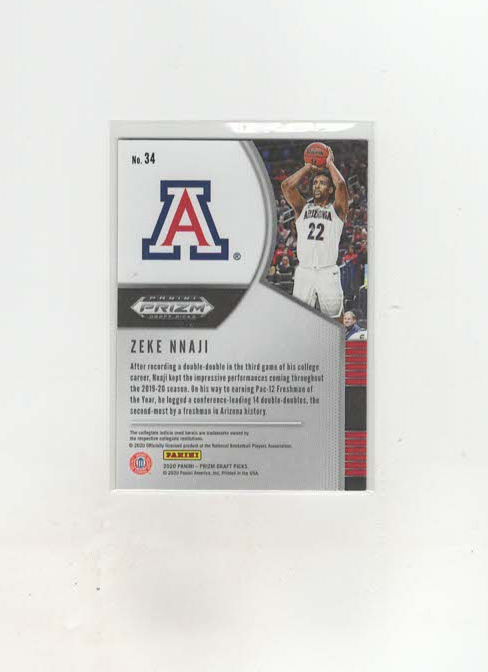 2020-21 Panini Prizm Draft Picks Zeke Nnaji #34 Rookie RC | eBay