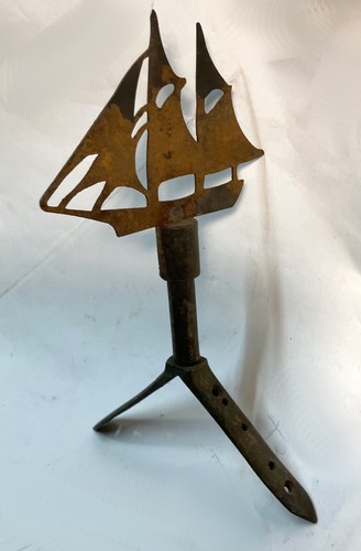 Vintage Miniature iron and brass Sailboat Schooner Weathervane.Folk Art - Picture 4 of 7