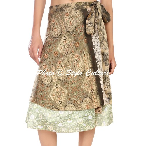 Art Silk Beach Dress Knee Length Skirt Wraparound Sarong Women Gypsy 5 Pcs Lot - Picture 6 of 10