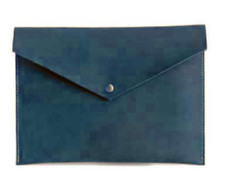 file Folder pocket cow Leather laptop bag Briefcase notebook case Pouch blue 043