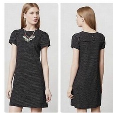 Anthropologie Maeve Short Sleeve Polka Dot Black White Button Mini Dress Small