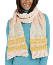 Cejon Fair Isle Pearl Embellished Muffler Winter Scarf Pink New with Tag #109