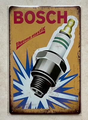 BOSCH ZÜNDKERZEN BLECHSCHILD BAR MANN HÖHLE GARAGE AUTO WERKSTATT OLDTIMER 20x30 