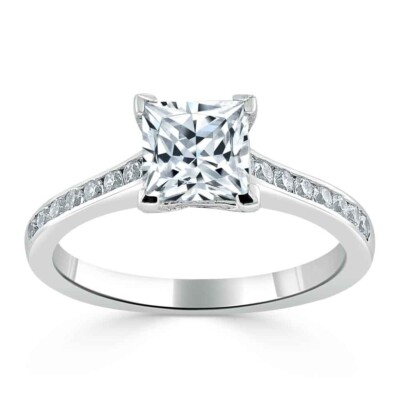 1.60 Ct Princess Real Moissanite Engagement Wedding Ring 925 Sterling Silver B