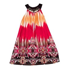 New Directions Women’s PL Sleeveless Dress Orange Red Brown Bead Accent