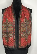 Vintage Polyester Made in Korea 52  x10" Red, Black, Gold Tone Scarf