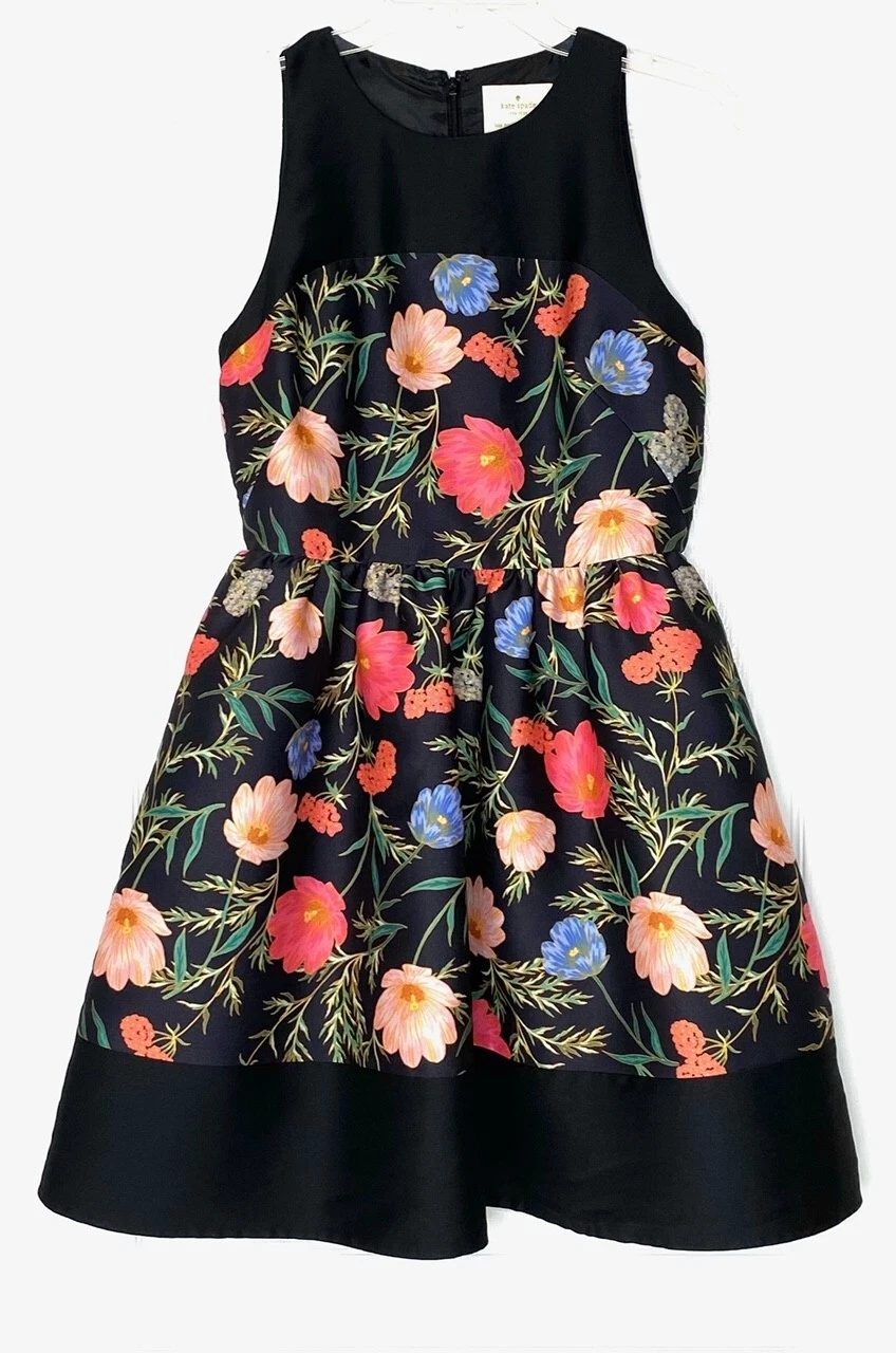 Mini abito senza maniche Kate Spade nero stampa floreale Mikado vestibilità e svasata 4