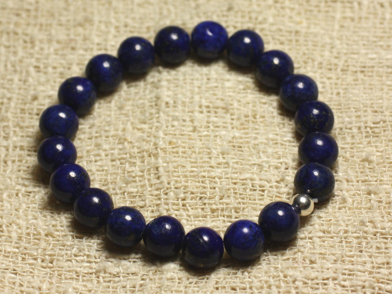 Bracelet en argent 925 et véritable pierre de lapis lazuli bleue de 8mm