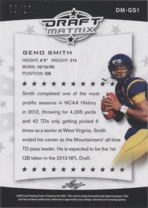 2013 Leaf Draft Matrix Geno Smith #DM-GS1