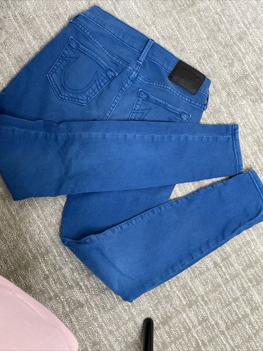 True Religion Womens Jeans Bright Blue Mid Rise Super Skinny Denim Sz 25 - Picture 6 of 8