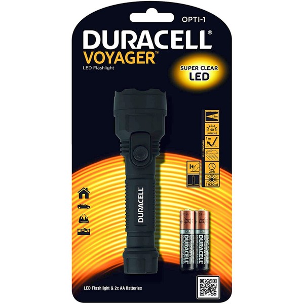 Duracell Led Voyager Opti-1 Taschenlampe 40 Lumen Incl. 2 Aa Batterien Neu!!-image