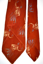 Neck Tie VTG Arrow 30s 40s Whimsical Brocade Neck Tie 49 x 3.5" Rust Yellow Blue
